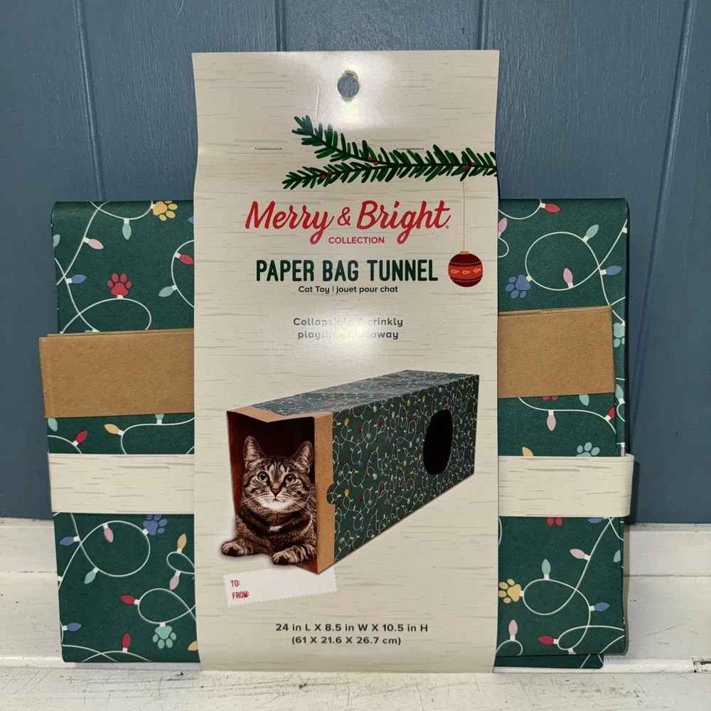 Merry Bright Peekaboo Kraft Paper Bag Cat House Tunnel Cat‎ Cave Toy Indoor Play